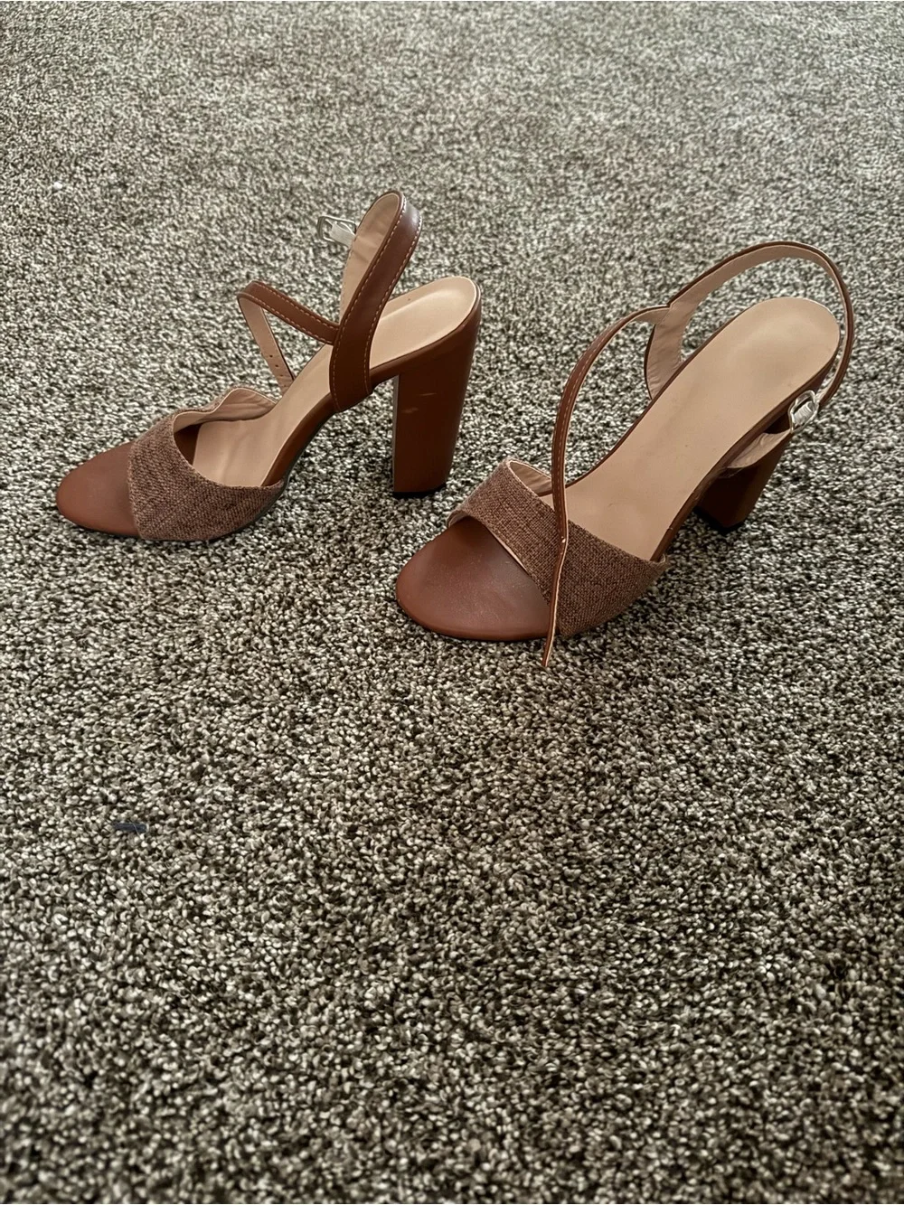 Women's Brown Block Heel Slingback Sandals